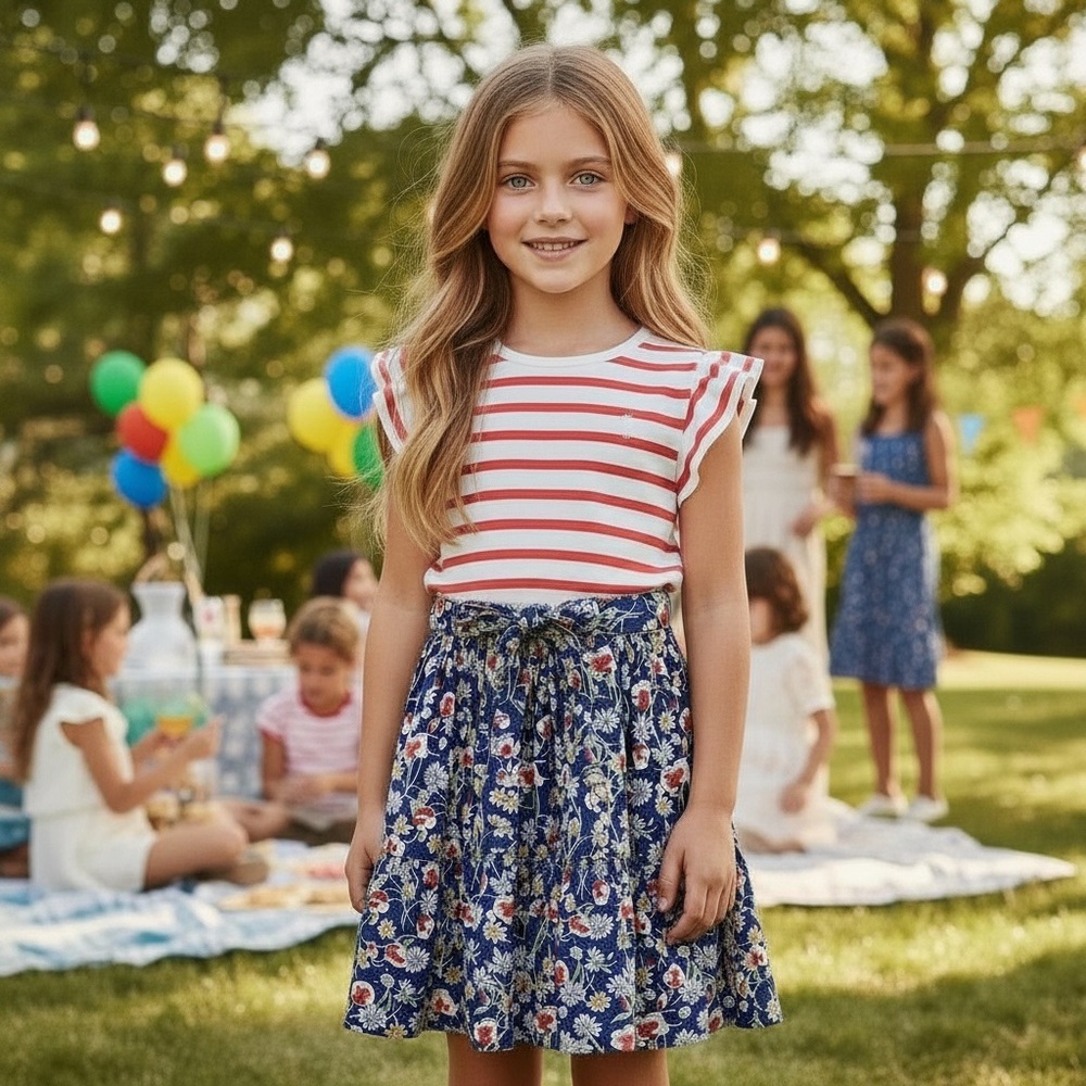 NWT Polo Ralph Lauren Girls Striped and Floral Cottonblend Dress‎